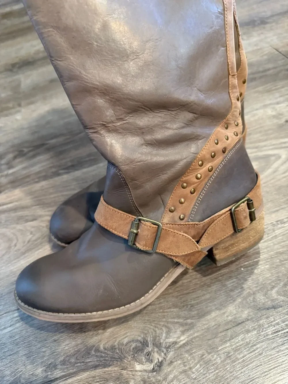 Naughty Monkey Tall Tan Taupe Leather Riding Boho Boots Size 8